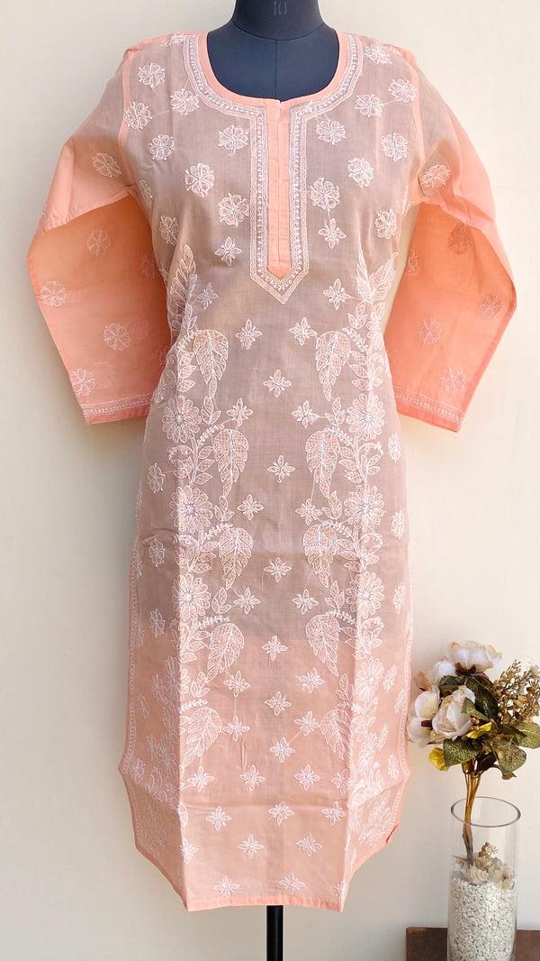 Lucknowi Chikankari Kurti Peach Cotton