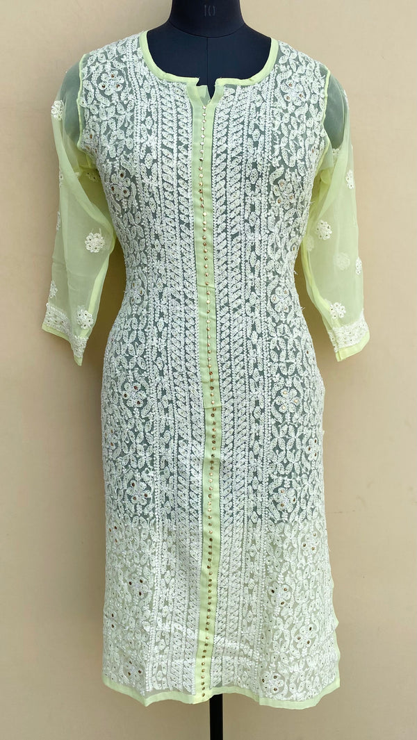 Lucknowi Chikankari Kurti Lemon Yellow Georgette With Mukaish Work