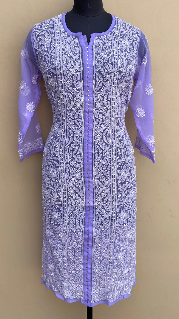 Lucknowi Chikankari Kurti Purple Georgette With Mukaish Work