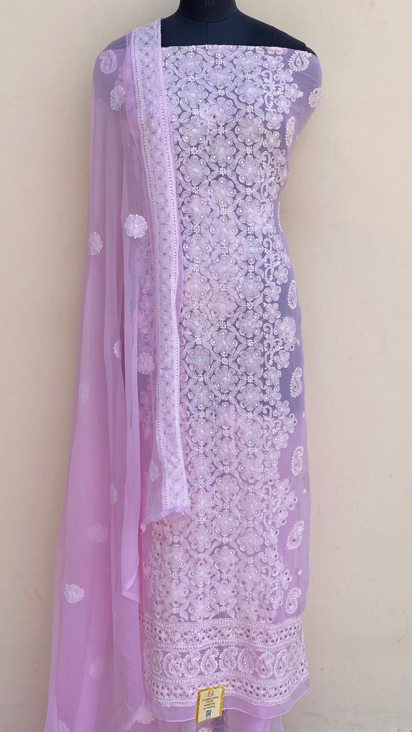 Lucknowi Chikankari Suit Length 3 Piece Pink Georgette