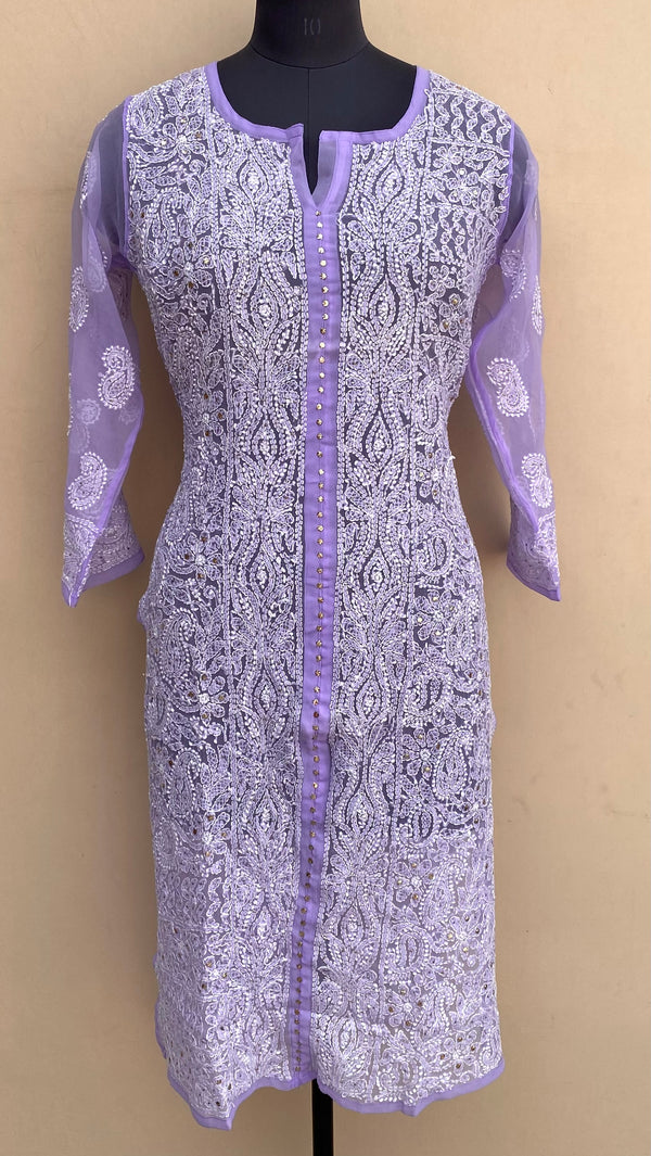 Lucknowi Chikankari Kurti Purple Georgette With Mukaish Work