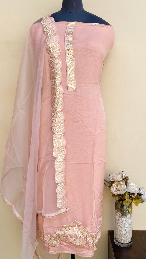 Designer Embroidered Suit Length 3 Piece Peach Organza