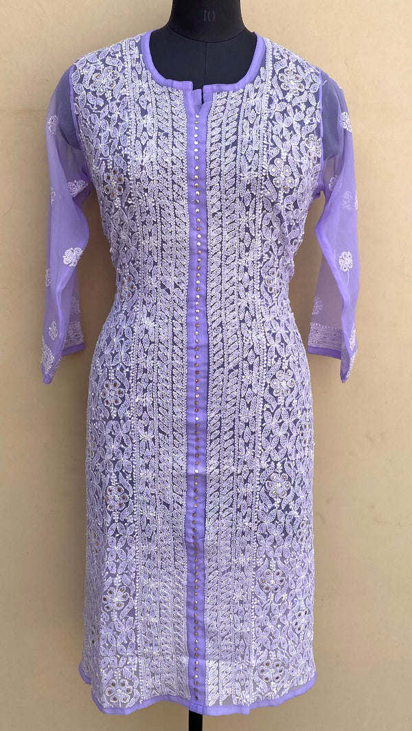 Lucknowi Chikankari Kurti Purple Georgette With Mukaish Work