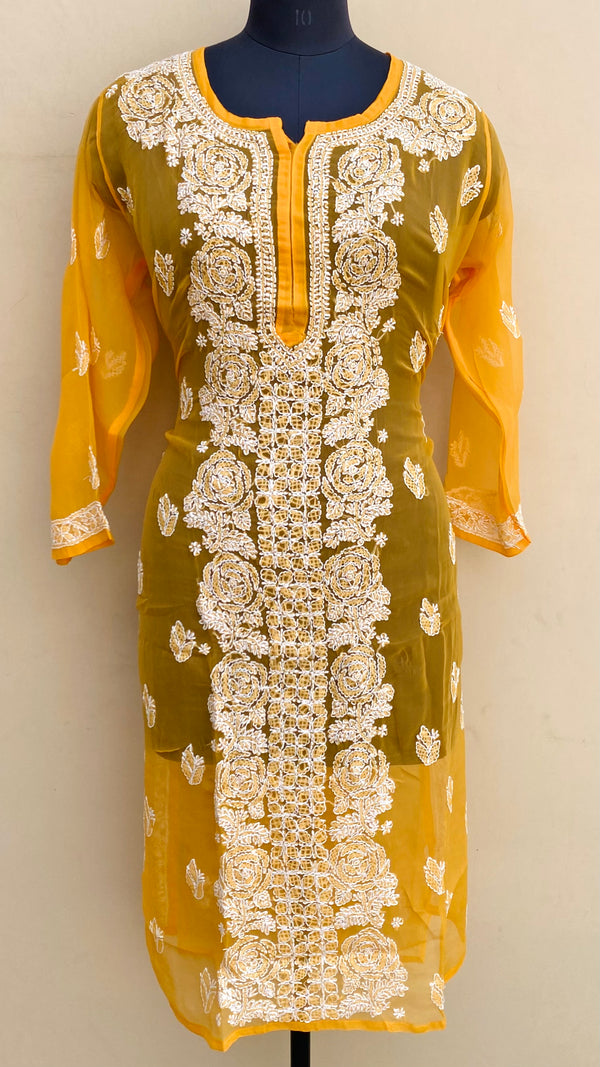 Lucknowi Chikankari Kurti Mustard Georgette