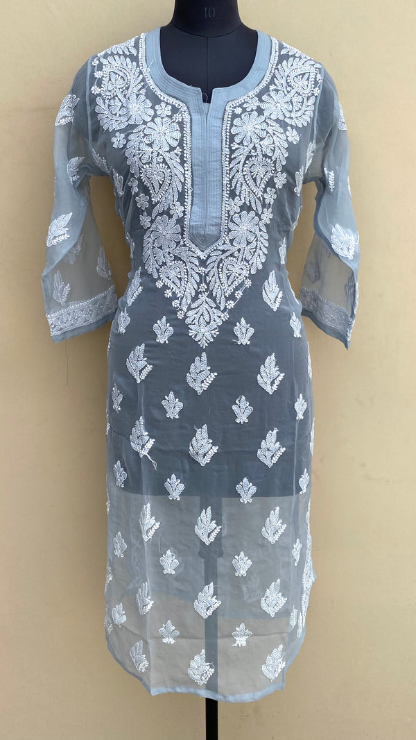 Lucknowi Chikankari Kurti Gray Georgette