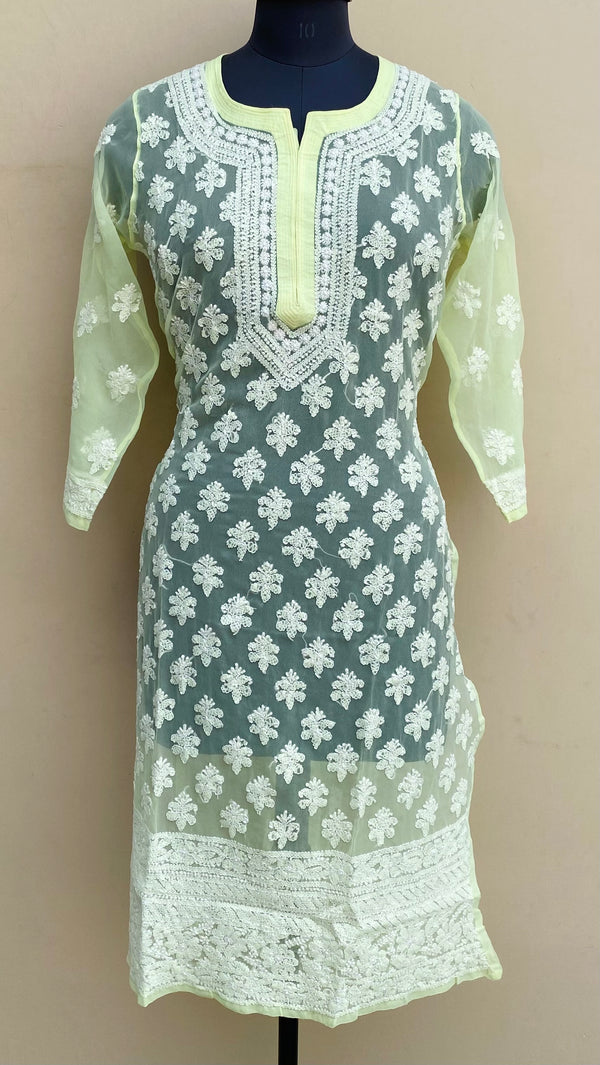 Lucknowi Chikankari Kurti Lemon Yellow Georgette