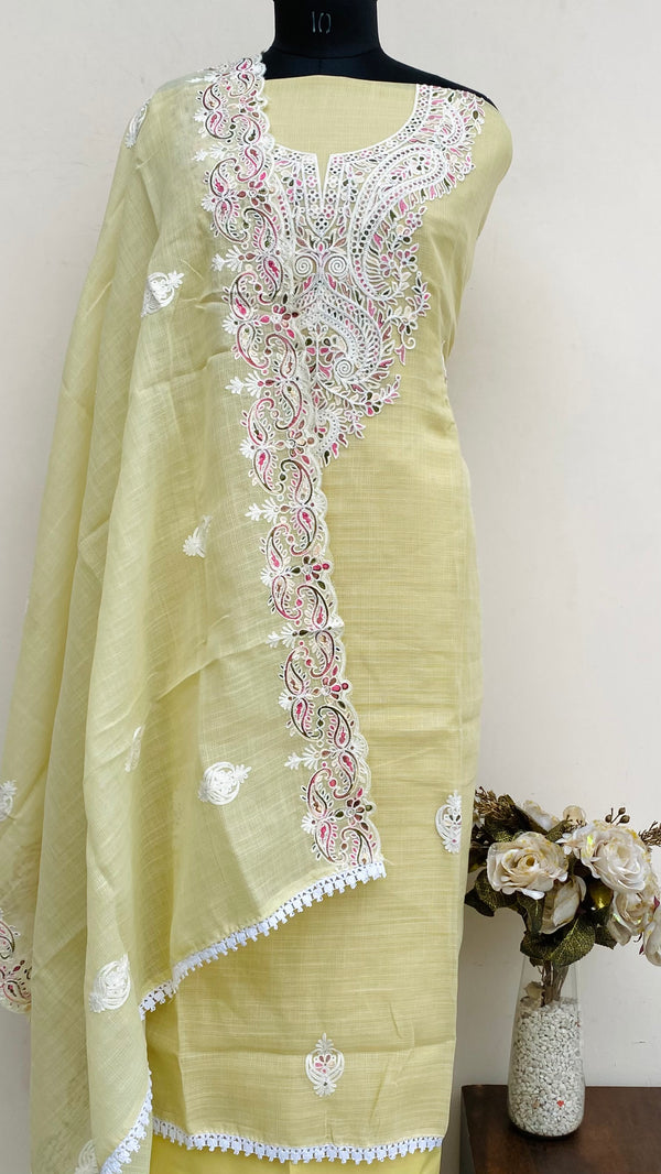 Designer Embroidered Suit Length 3 Piece Yellow Kota