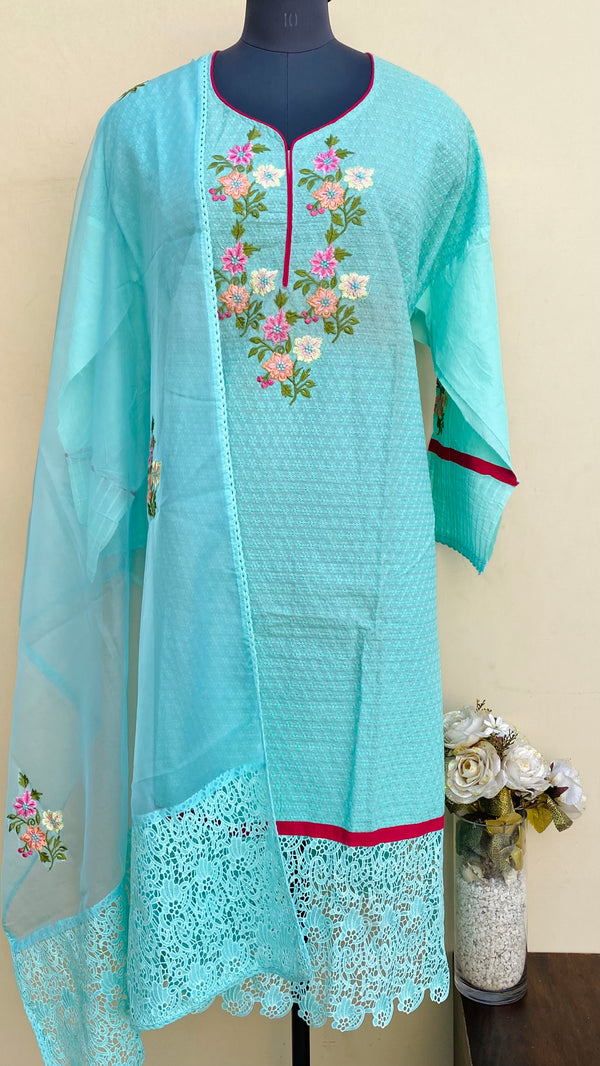 Designer Embroidered Suit Length 3 Piece Sea Green Mal Cotton