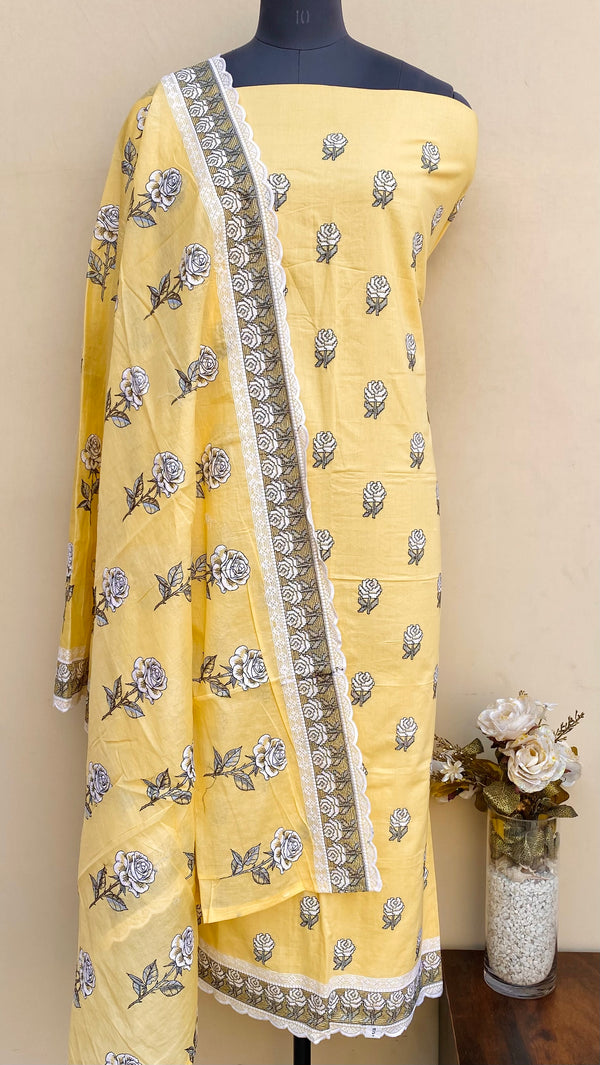 Designer Embroidered Suit Length 3 Piece Yellow Mal Cotton