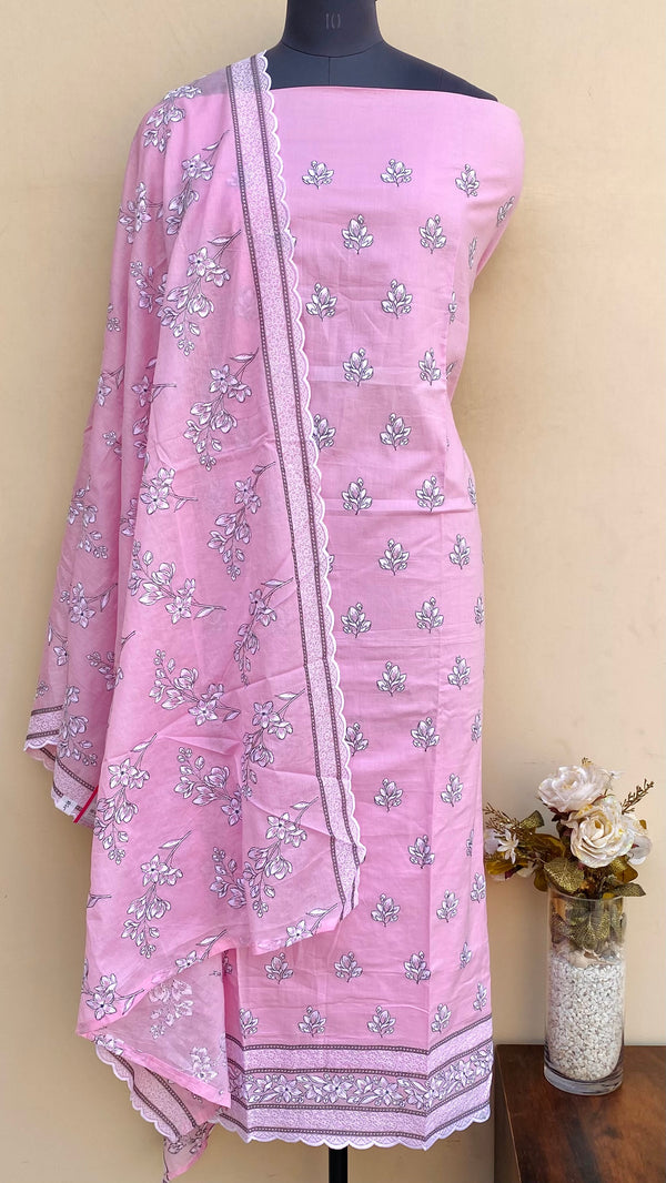 Designer Embroidered Suit Length 3 Piece Pink Mal Cotton