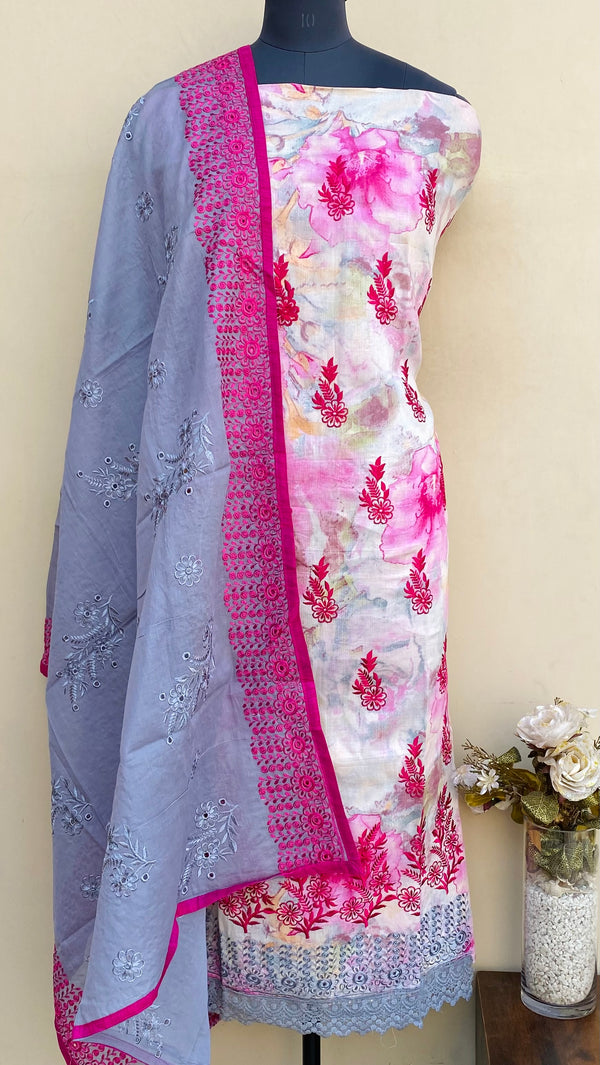 Designer Embroidered Suit Length 3 Piece Pink Mal Cotton