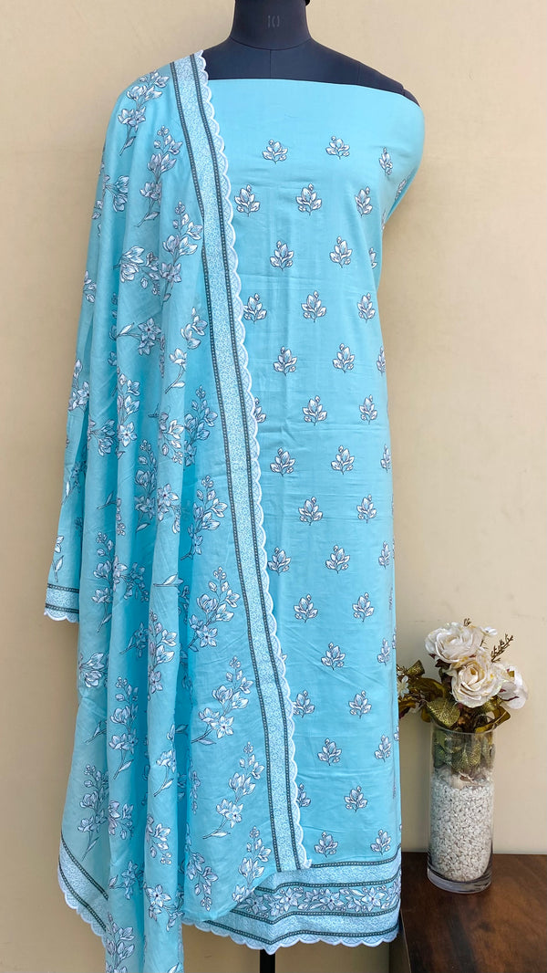 Designer Embroidered Suit Length 3 Piece Blue Mal Cotton