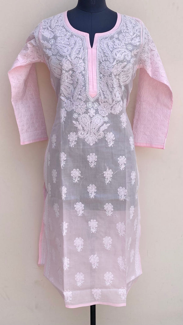 Lucknowi Chikankari Kurti Pink Cotton