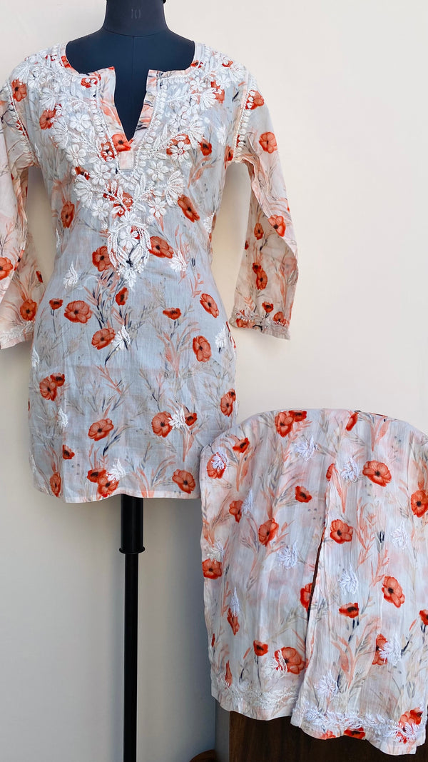 Lucknowi Chikankari Printed Co-ord Set Orange Mulmul Cotton