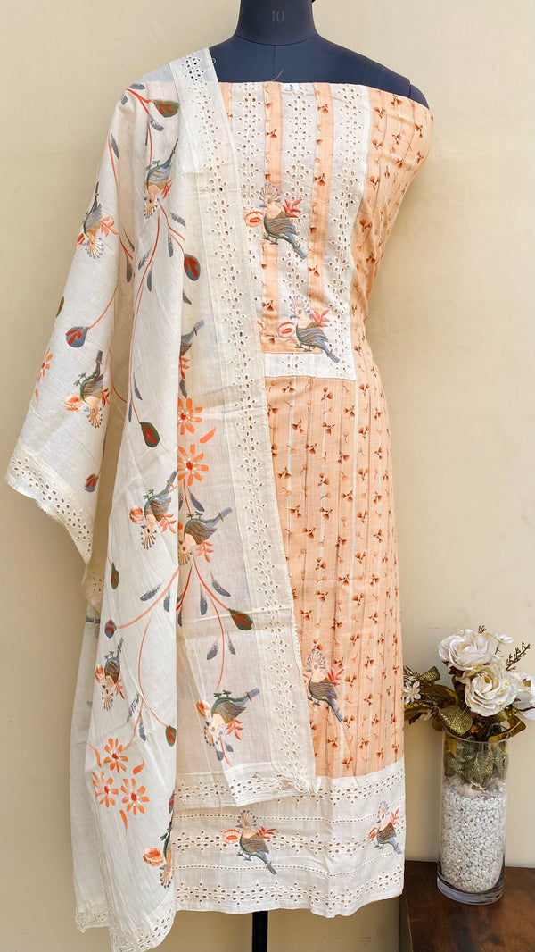 Designer Embroidered Suit Length 3 Piece Peach Mal Cotton