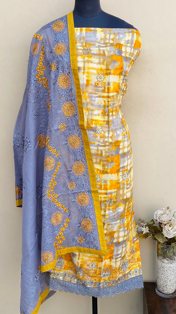 Designer Embroidered Suit Length 3 Piece Yellow Mal Cotton