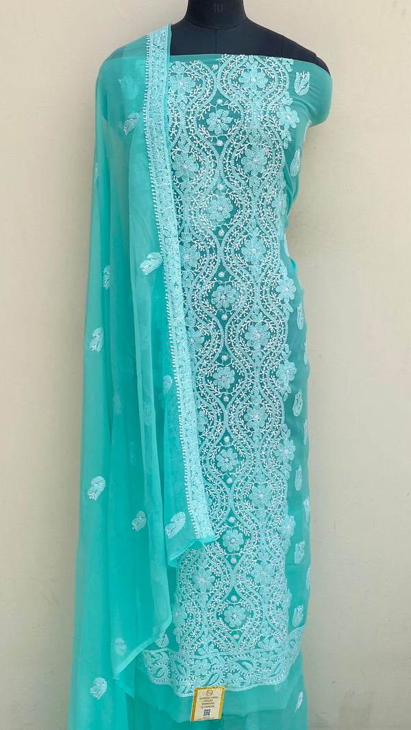 Lucknowi Chikankari Suit Length 3 Piece Sea Green Georgette