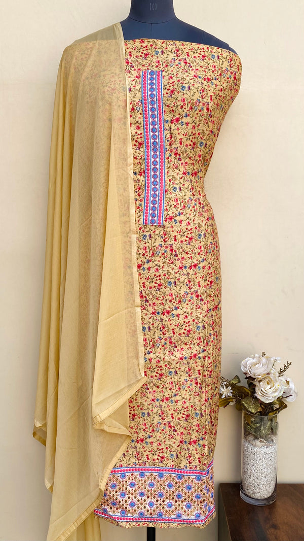 Designer Embroidered Suit Length 3 Piece Beige Mal Cotton