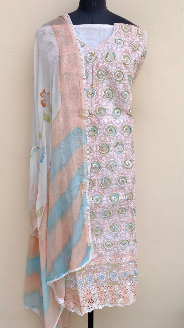 Designer Embroidered Suit Length 3 Piece Peach Organza