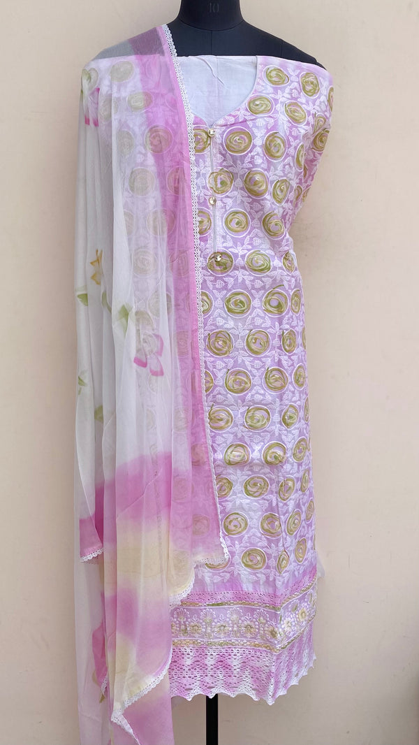 Designer Embroidered Suit Length 3 Piece Pink Organza