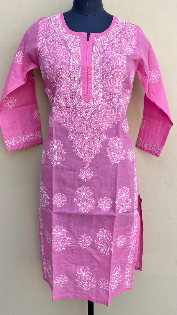 Lucknowi Chikankari Kurti Pink Cotton