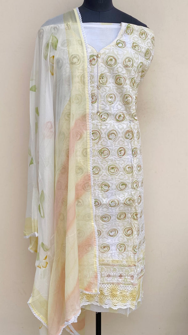 Designer Embroidered Suit Length 3 Piece Yellow Organza