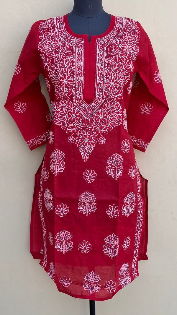 Lucknowi Chikankari Kurti Maroon Cotton