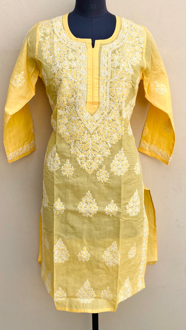 Lucknowi Chikankari Kurti Yellow Cotton