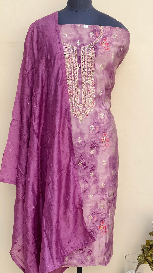 Designer Embroidered Suit Length 3 Piece Onion Pink Muslin Cotton