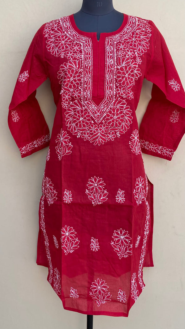 Lucknowi Chikankari Kurti Maroon Cotton