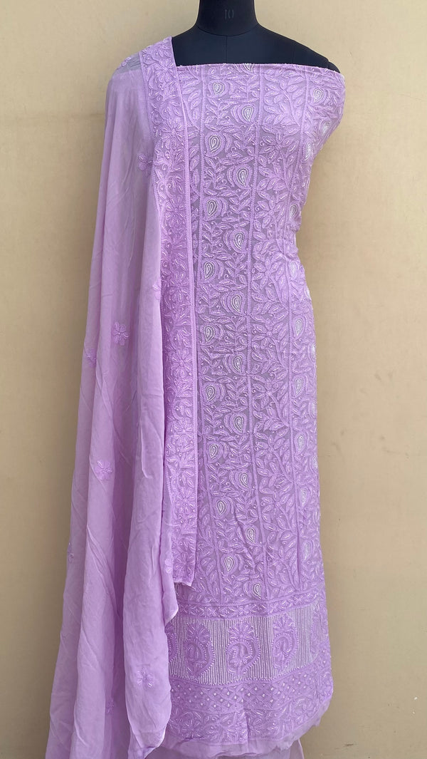 Lucknowi Chikankari Suit Length 2 Peice Purple Pure Georgette with Cutdana Work