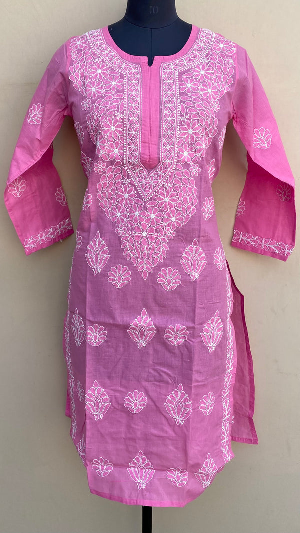 Lucknowi Chikankari Kurti Pink Cotton