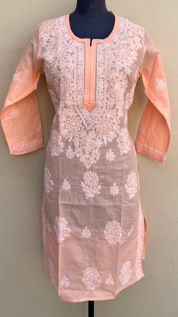 Lucknowi Chikankari Kurti Peach Cotton