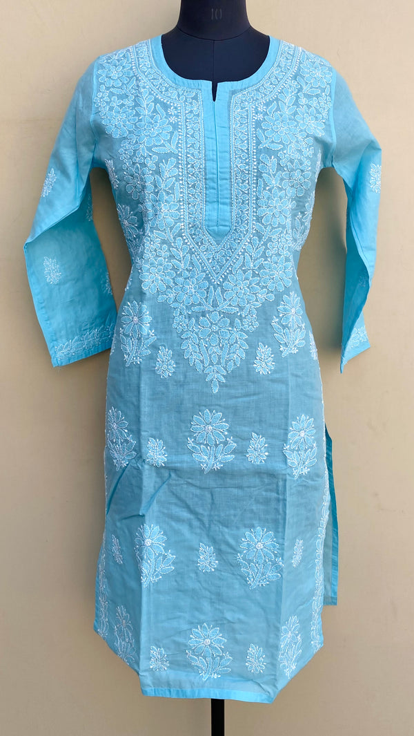 Lucknowi Chikankari Kurti Blue Cotton