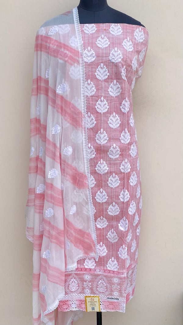 Designer Embroidered Suit Length 3 Piece Pink Organza