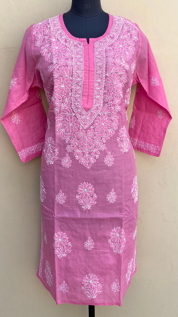 Lucknowi Chikankari Kurti Pink Cotton