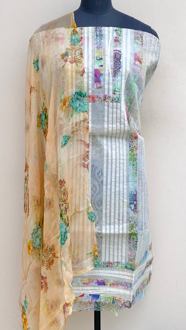 Designer Embroidered Suit Length 3 Piece Multicolour Organza