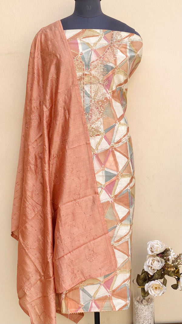 Designer Embroidered Suit Length 3 Piece Multicolour Muslin Cotton