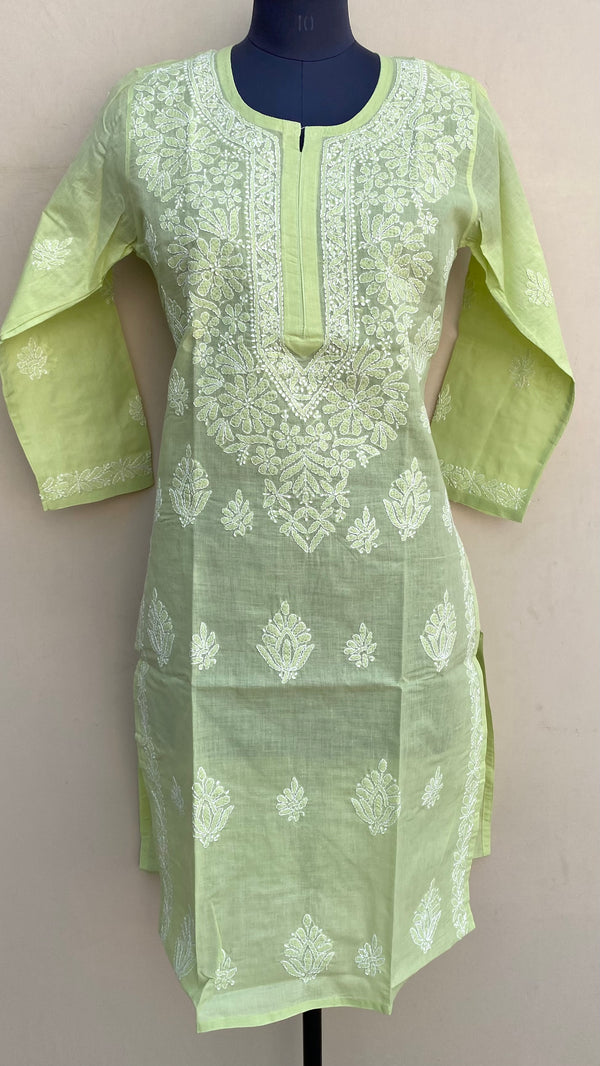 Lucknowi Chikankari Kurti Pista Green Cotton