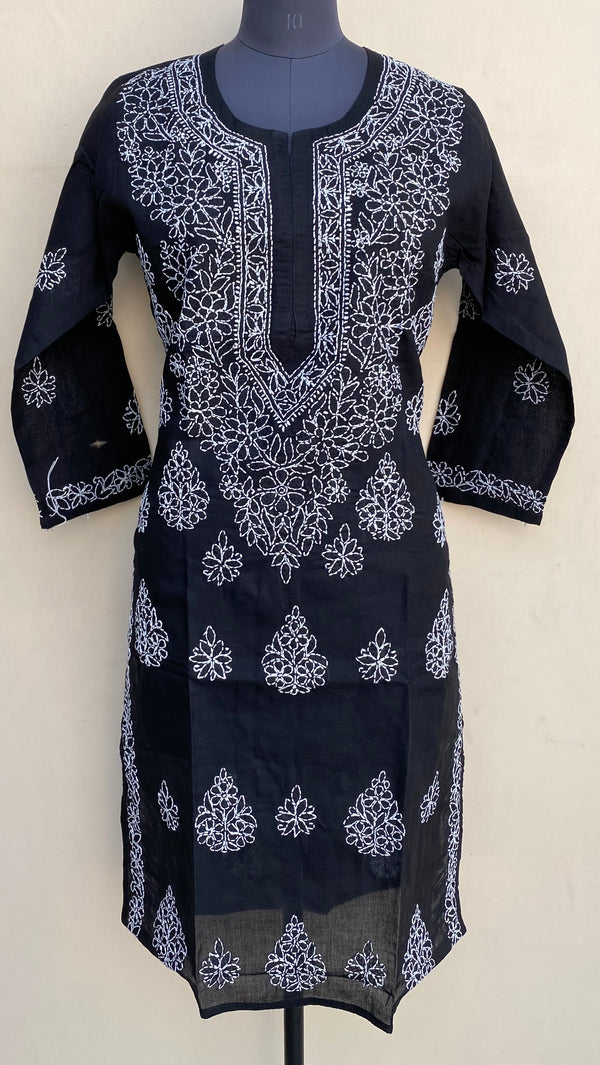 Lucknowi Chikankari Kurti Black Cotton