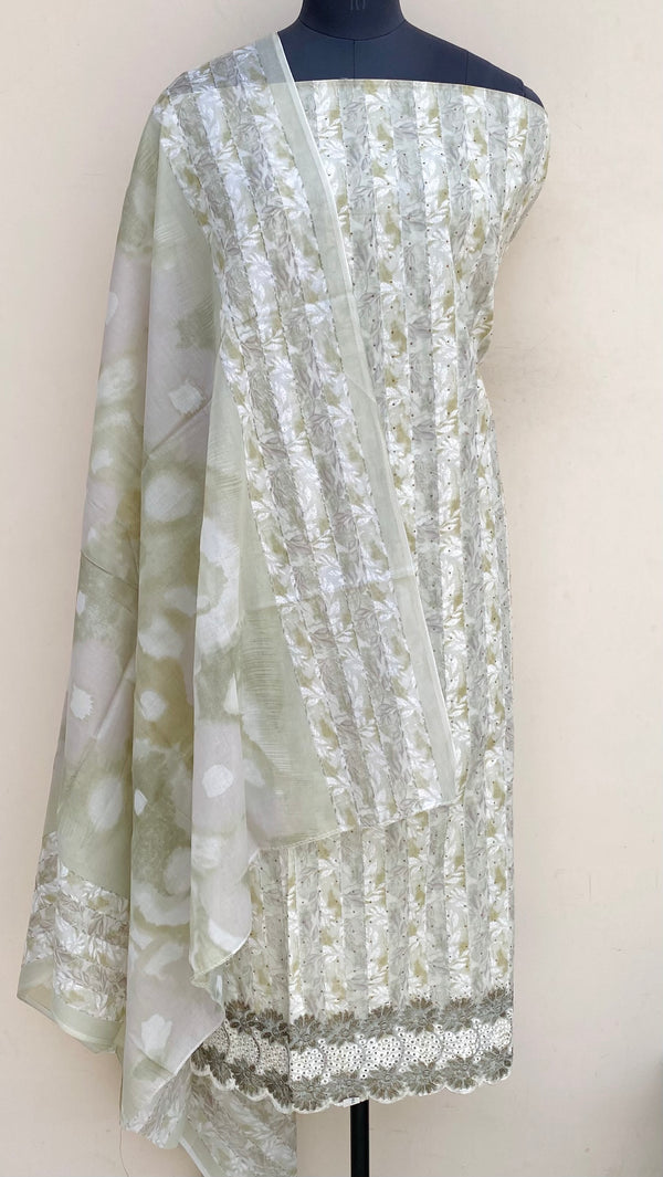Designer Embroidered Suit Length 3 Piece Green Mal Cotton