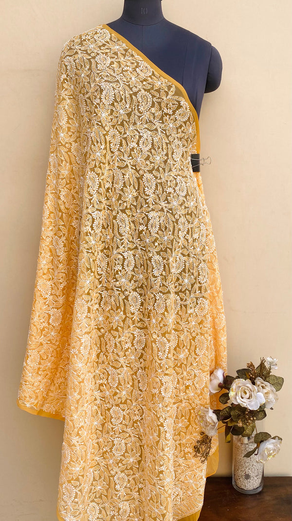 Lucknowi Chikankari Dupatta Mustard Georgette