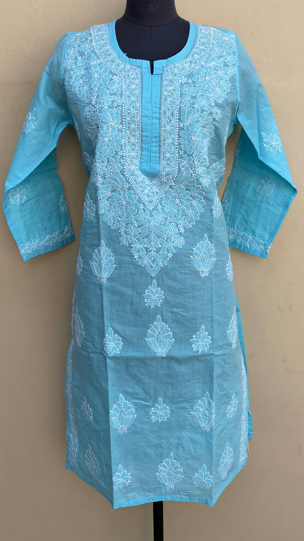 Lucknowi Chikankari Kurti Blue Cotton