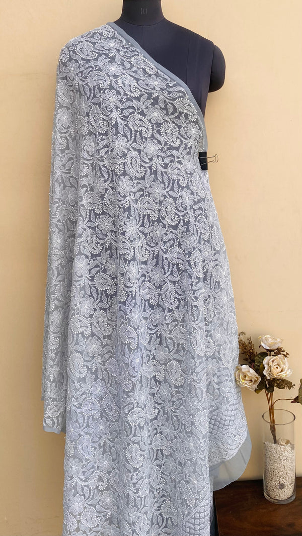 Lucknowi Chikankari Dupatta Gray Georgette