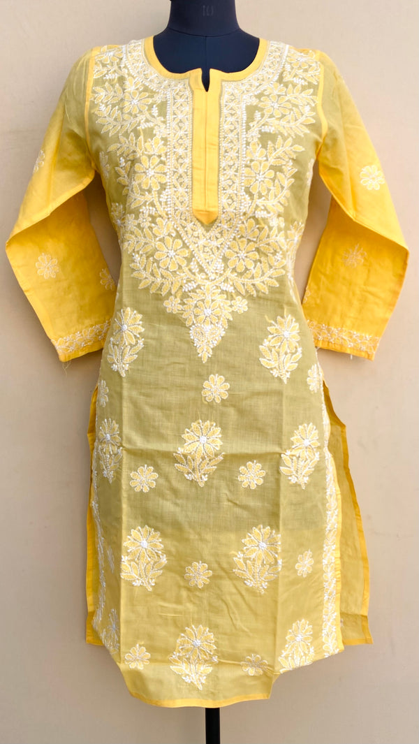 Lucknowi Chikankari Kurti Yellow Cotton