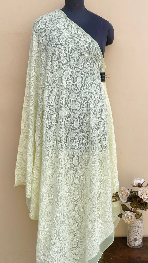 Lucknowi Chikankari Dupatta Lemon Yellow Georgette