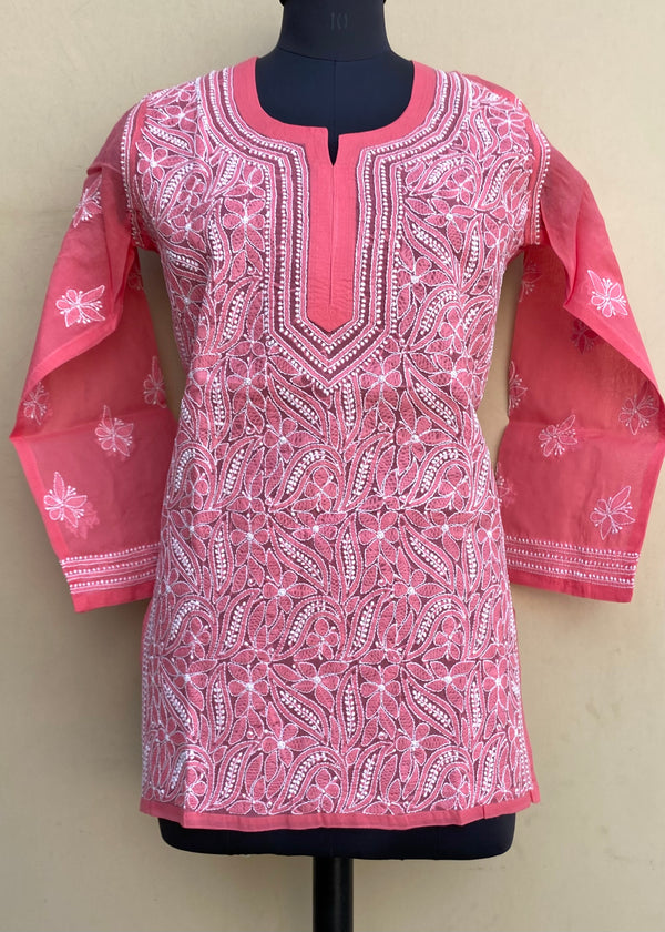 Lucknowi Chikankari Short Kurti Gajri Cotton