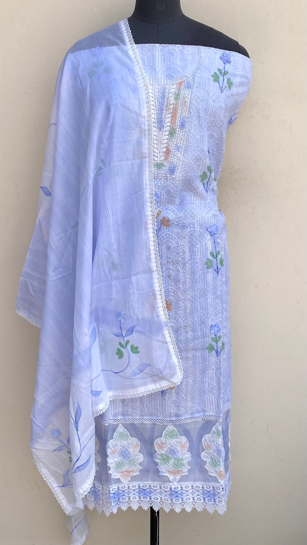 Designer Embroidered Suit Length 3 Piece Blue Mal Cotton With Sequence Work