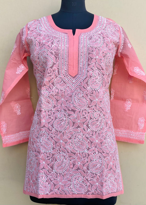 Lucknowi Chikankari Short Kurti Gajri Cotton