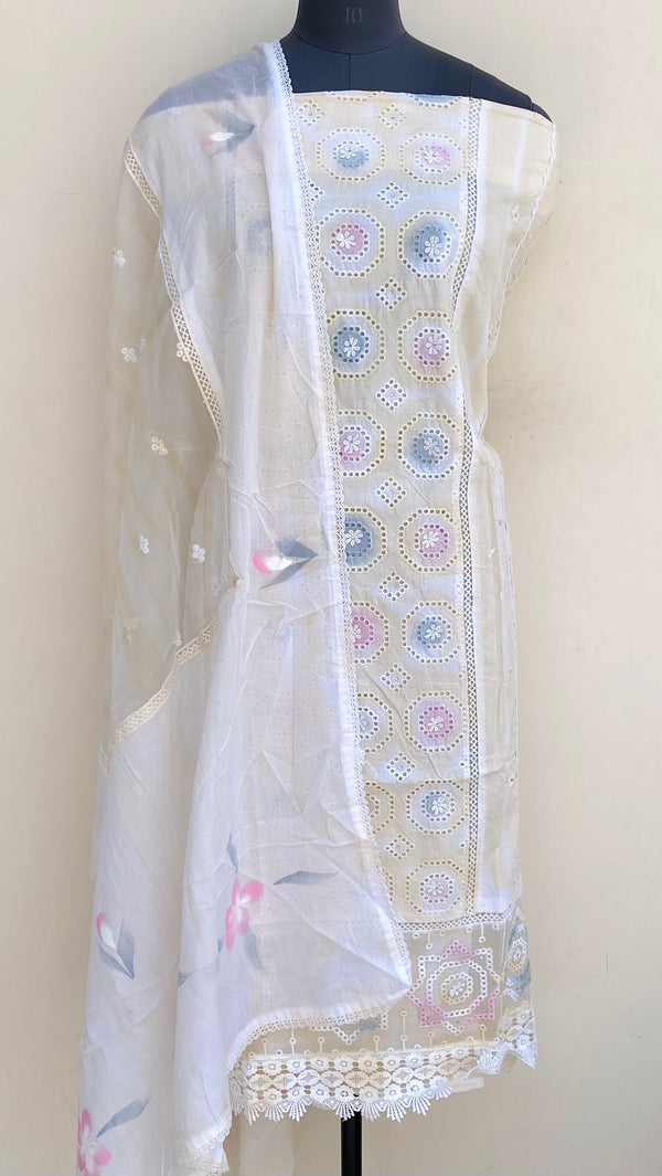 Designer Embroidered Suit Length 3 Piece Cream Mal Cotton